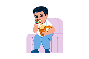 Overweight boy eating sandwich and, a Food Illustration by pikepicture