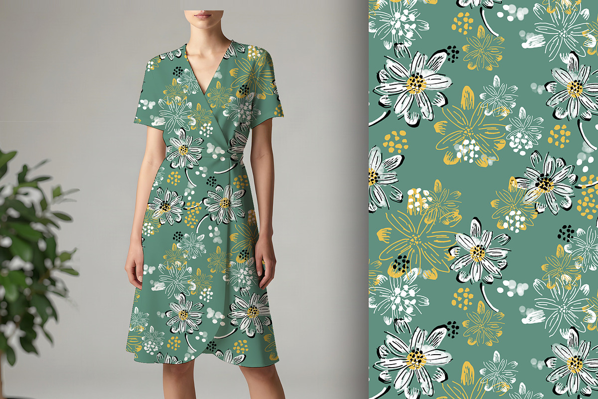 White Hand Drawn Daisy Seamless, a Pattern Graphic by Sharon Schwalbe (Photo 1 of 6)