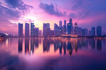 Colorful sunset over a modern citysc, a Photo by Iftikhar Alam