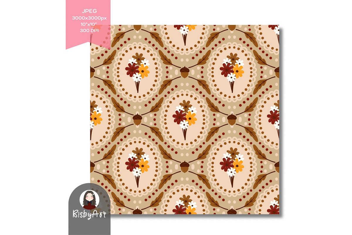 Cozy Autumn Floral Seamless Pattern, a Pattern Graphic by KisbyArt (Photo 2 of 3)
