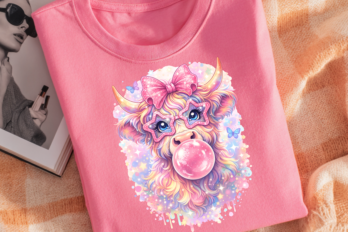 Coquette Highland Cow PNG Bubblegum, an Animal Illustration by SugarCloudStudioArt (Photo 3 of 4)
