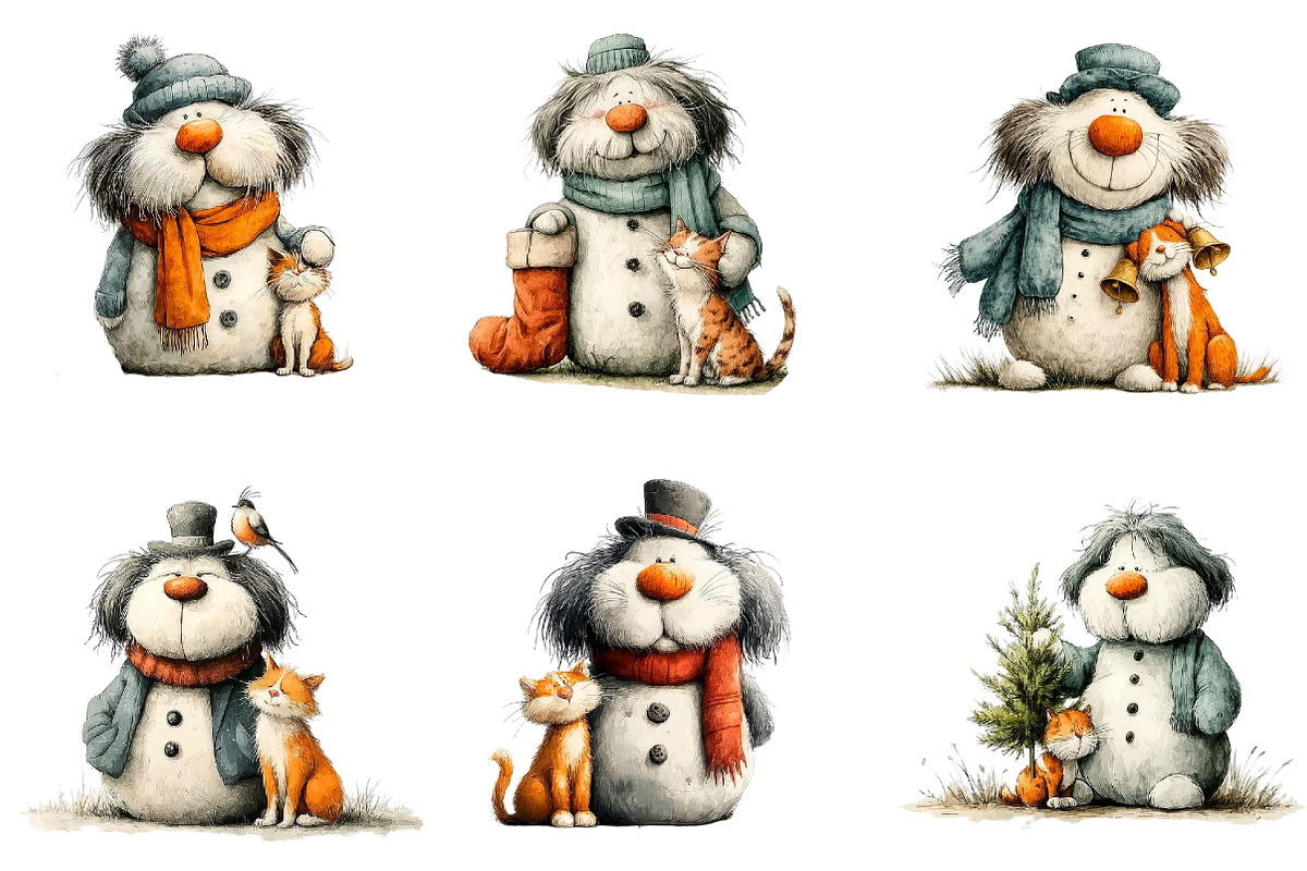 Whimsical Christmas Snowman Clipart, an Illustration by DreamArtGraphic (Photo 4 of 5)