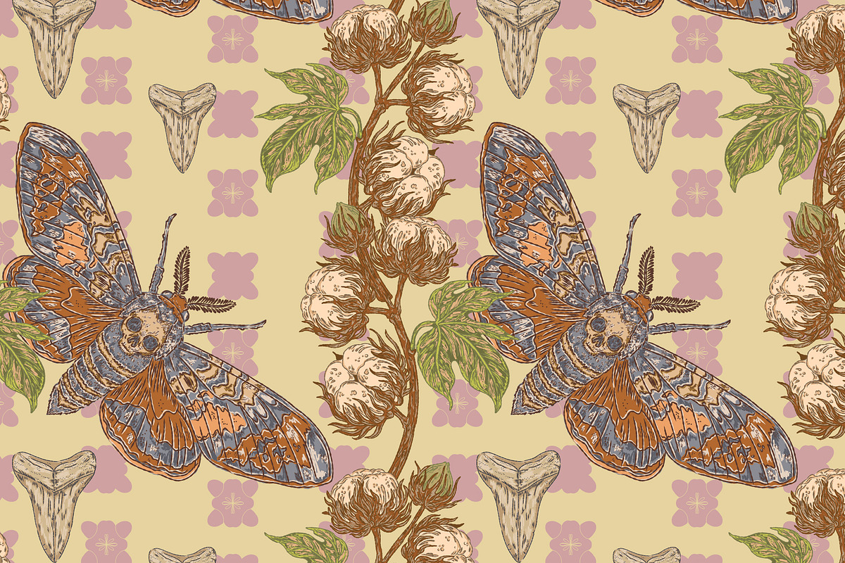 Hawk Moth, Cotton and Shark Tooth, a Pattern Graphic by NayaChu (Photo 10 of 10)