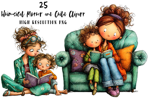 Whimsical Mother and Child Clipart, an Illustration by OK Design