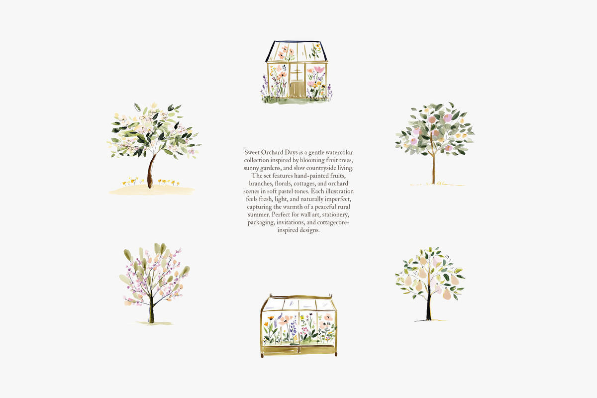 orchard watercolor clipart set, a Decorative Illustration by Patishop Art (Photo 7 of 9)