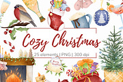 Cozy Christmas digital clipart, a Seasonal Illustration by Mespilia (Thumbnail 1 of 3)