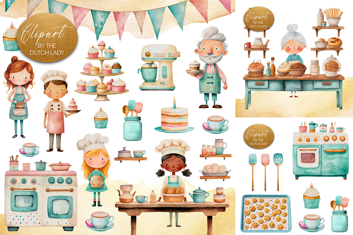 Cute Bakery Clipart Set, a Work Illustration by The Dutch Lady Designs (Photo 1 of 7)