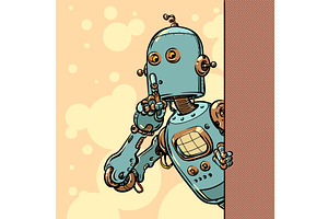 Pop Art Retro A robot shows a sign, an Illustration by studiostoks
