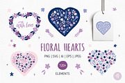 Floral Hearts Vector Clipart Set, an Object Graphic by Alena Koval (Thumbnail 1 of 12)