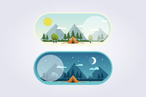 flat mountain illustration, outdoor, a Branding & Logo Template by Lodzrov