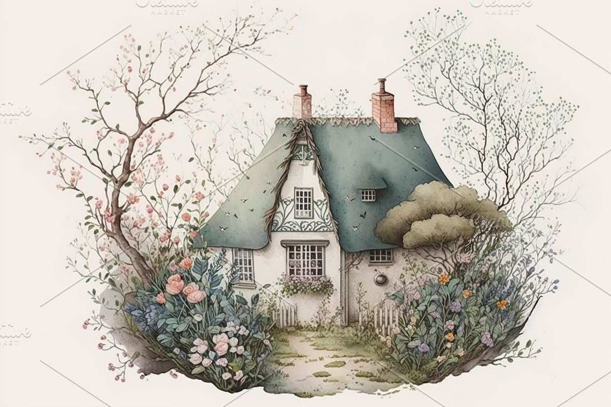 Spring Cottage Watercolor Collection, a Seasonal Illustration by OREJE (Photo 7 of 17)