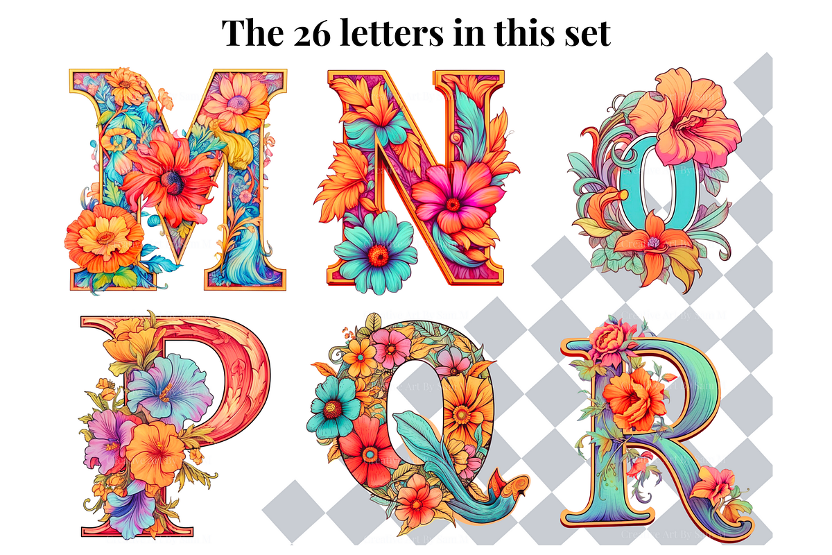 Boho Floral Pastel Alphabet Letters, a Decorative Illustration by Creative Art By SamM (Photo 5 of 10)