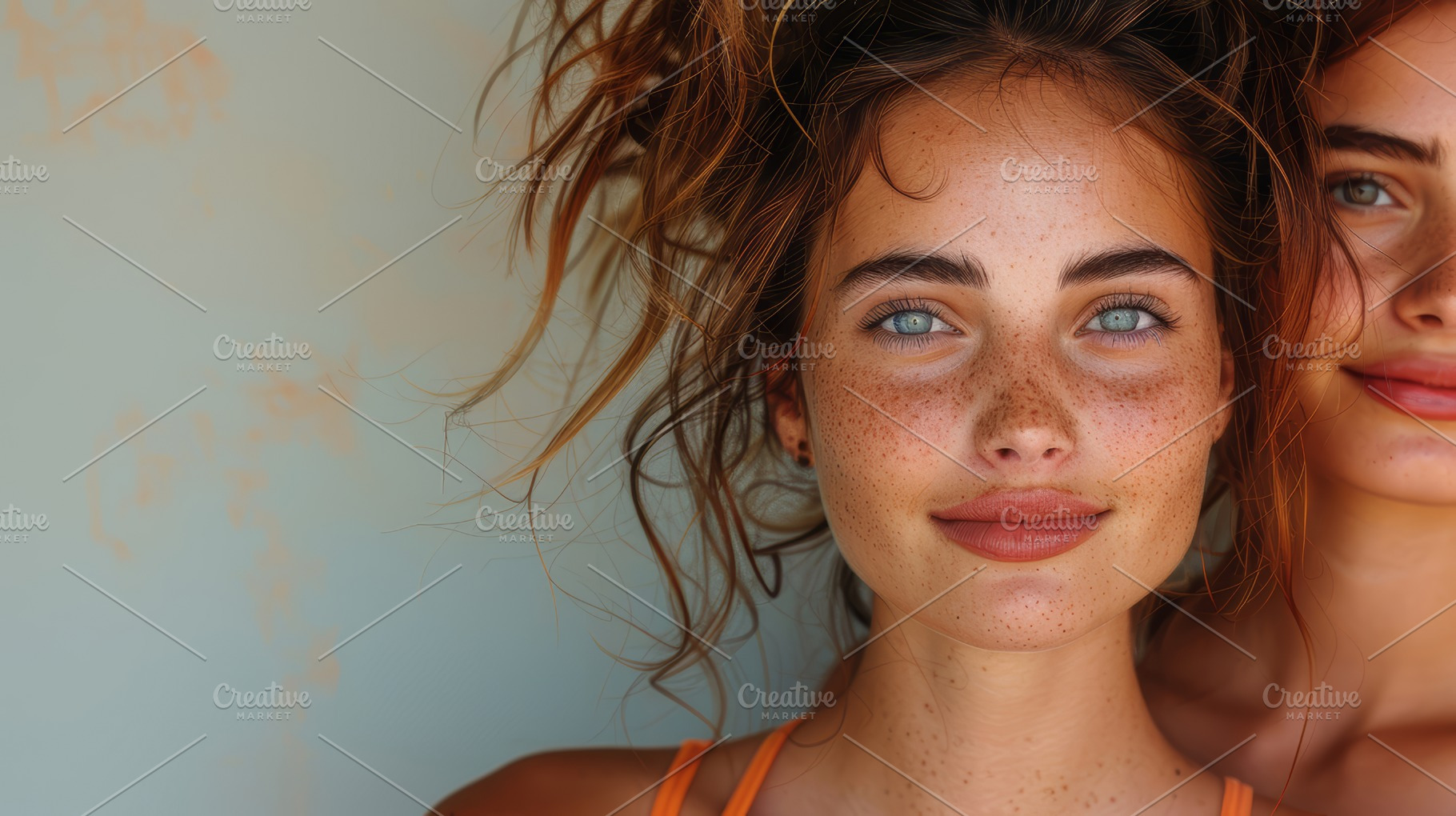 Close-Up of Two Smiling Young Women with Natural Beauty and Freckles, a Photo by AS photostudio