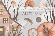 Watercolor Cozy Autumn Clipart, a Seasonal Illustration by MilanaDesignShop (Thumbnail 1 of 3)