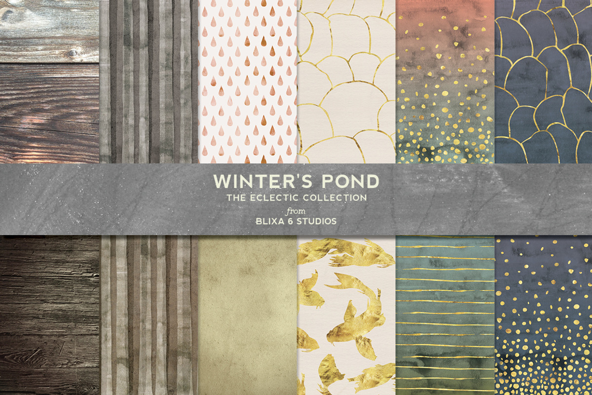 Winter's Pond Watercolor & Gold, a Pattern Graphic by Blixa 6 Studios (Photo 1 of 6)