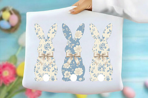 Floral Toile Easter Bunny Png, an Illustration by designcity5