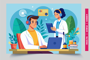 Man laptop doctor with clipboard, an Illustration by Tanuart