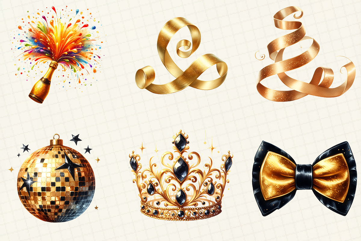 Black & Gold New Year Clipart, an Illustration by DreamCafeArt (Photo 5 of 8)
