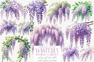 Wisteria Floral Garden Clipart PNG, an Illustration by SinaCreation