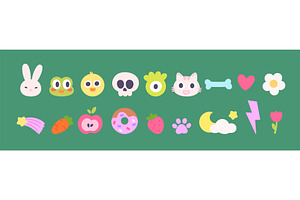 Tiny cartoon groovy icons. Faces of, an Illustration by LadadikArt
