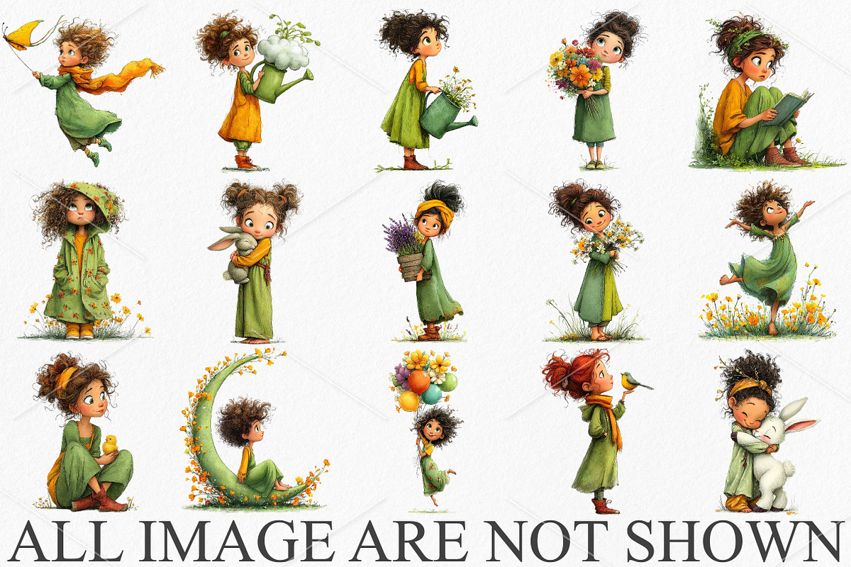 Whimsical Little Girl Spring Clipart, an Illustration by Canvas Craft (Photo 3 of 7)