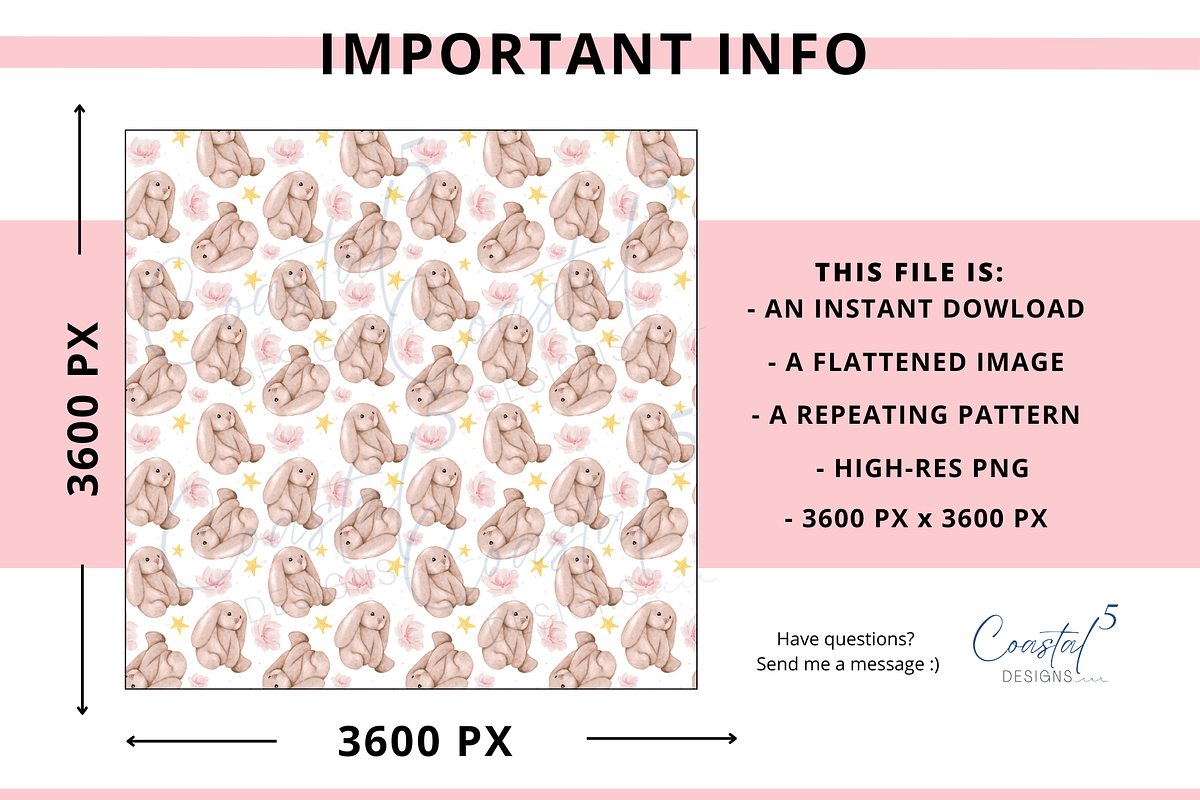 Bunnies Seamless Pattern, a Pattern Graphic by Coastal 5 Designs (Photo 3 of 3)