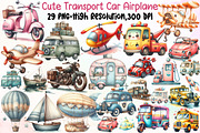 Watercolor Cute Transport Car Airpla, an Illustration by Sublimation Artist (Thumbnail 1 of 6)