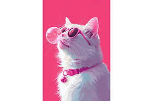 Stylish White Cat In Sunglasses