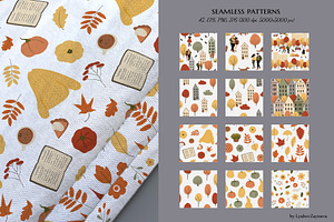 Fall Seamless Pattern, Autumn City