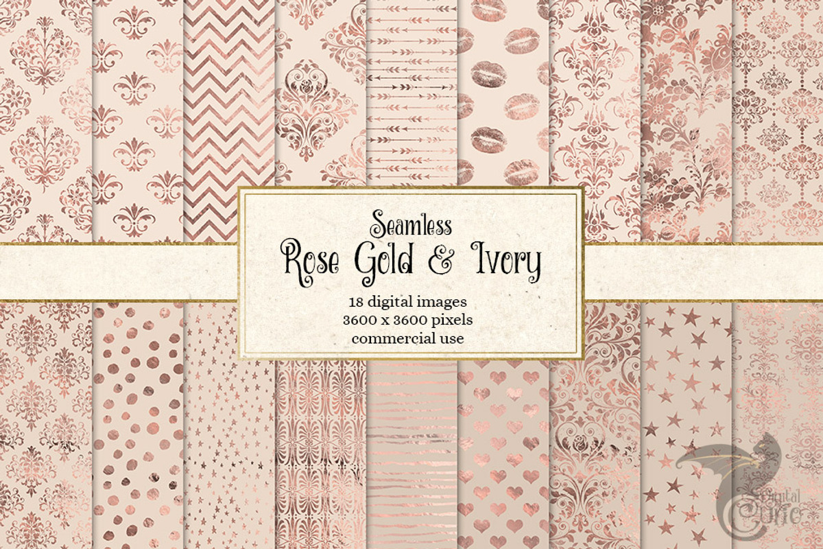 Rose Gold and Ivory Digital Paper, a Pattern Graphic by Digital Curio