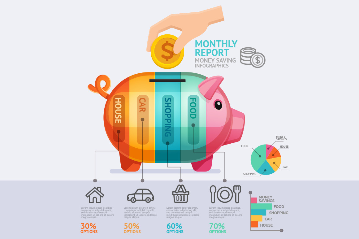 Money Saving Report Infographics., a Food Illustration by Graphixmania