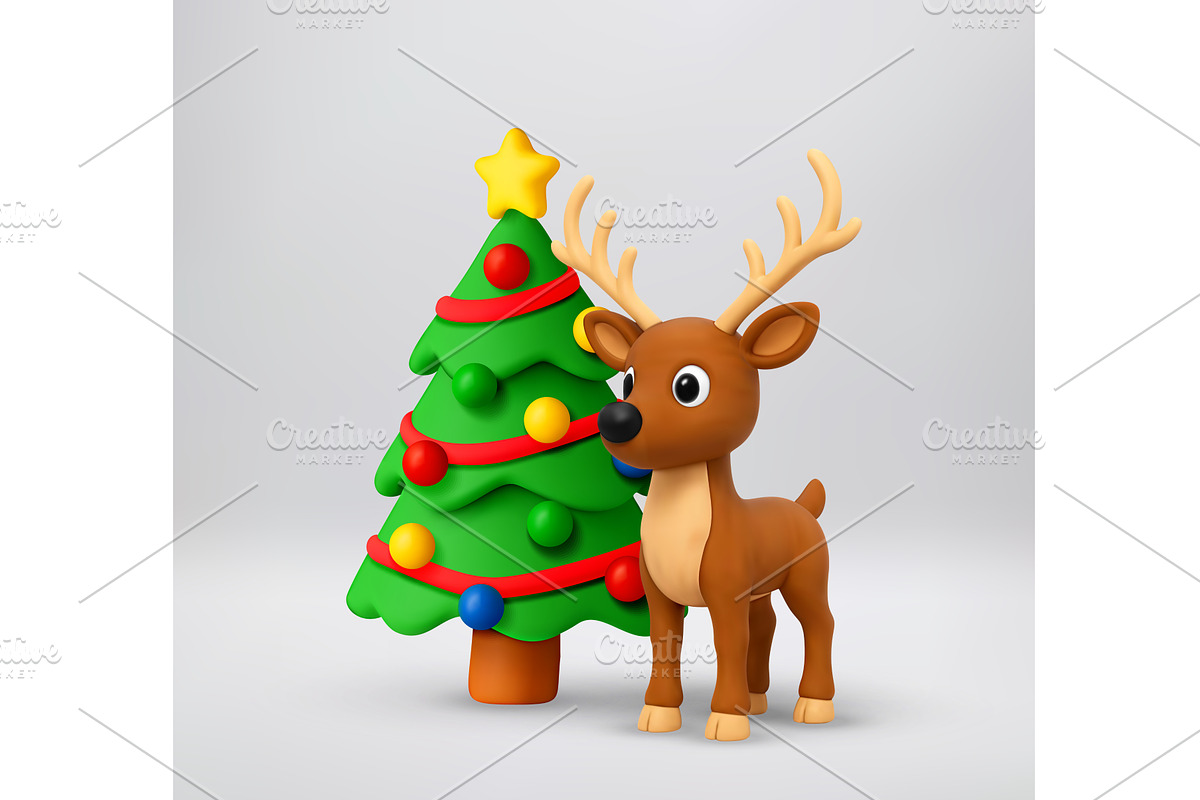 3d cartoon reindeer with Christmas, an Object Illustration by Abscent