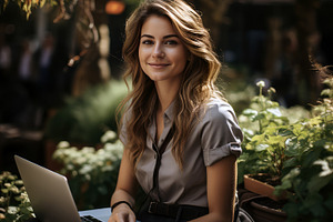 Young woman working outdoors with la, a Person Photo by Perpis