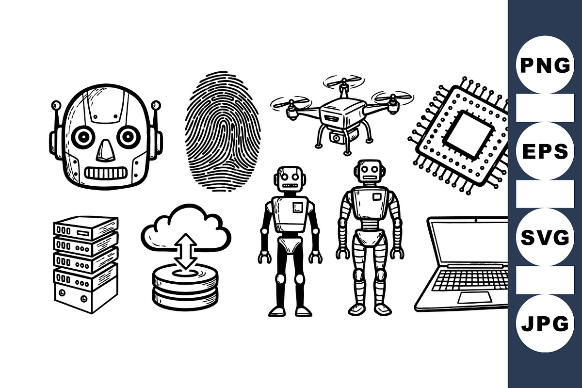Tech Robot And Cybersecurity Svg, an Illustration by designvectx (Photo 1 of 3)
