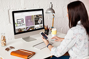 Woman using iMac - 12 photo mockups, a Household Mockup by show it better (Thumbnail 2 of 5)