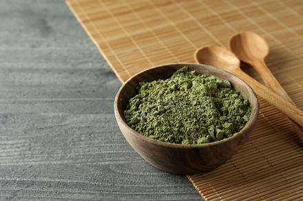 Concept of japanese tea with matcha on gray wooden table, a Food & Drink Photo by AtlasStudio PRO