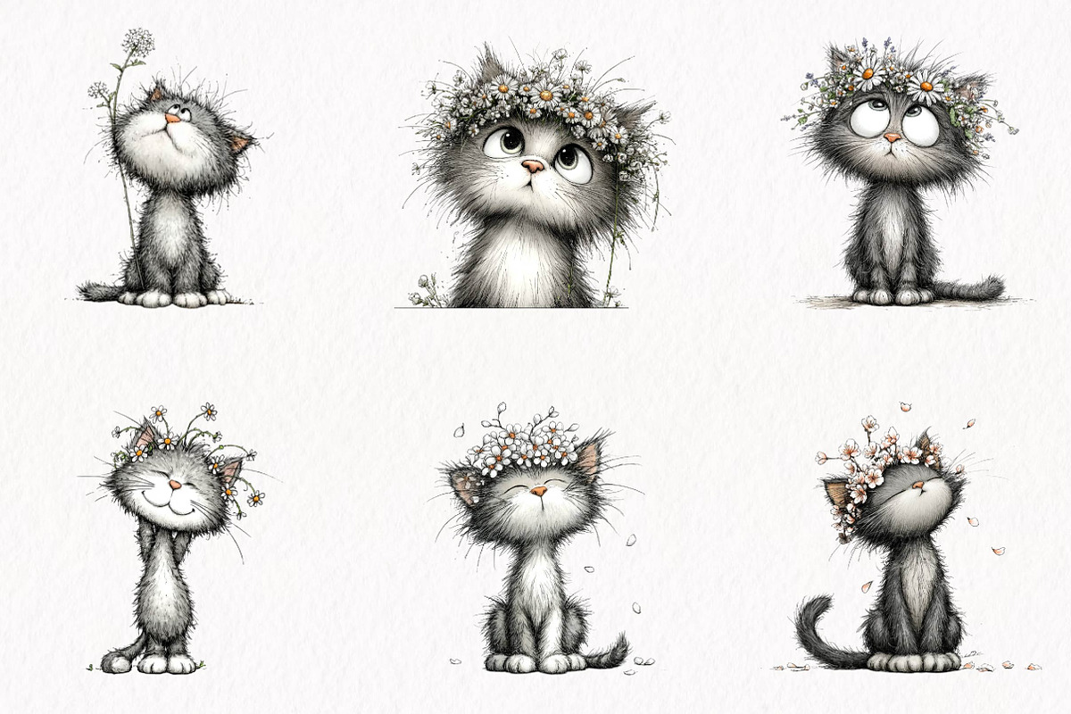 Whimsical Floral Kitten Clipart, an Animal Illustration by fashionaddict (Photo 3 of 7)