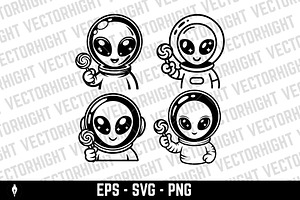 Cute alien holding a candy, a Person Illustration by Vectorhight