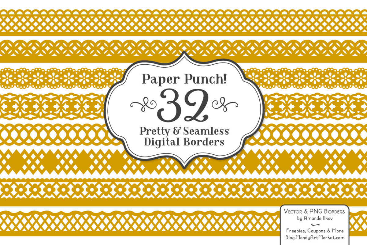 Mustard Lace Vector Clipart Borders, an Illustration by Amanda Ilkov (Photo 1 of 5)