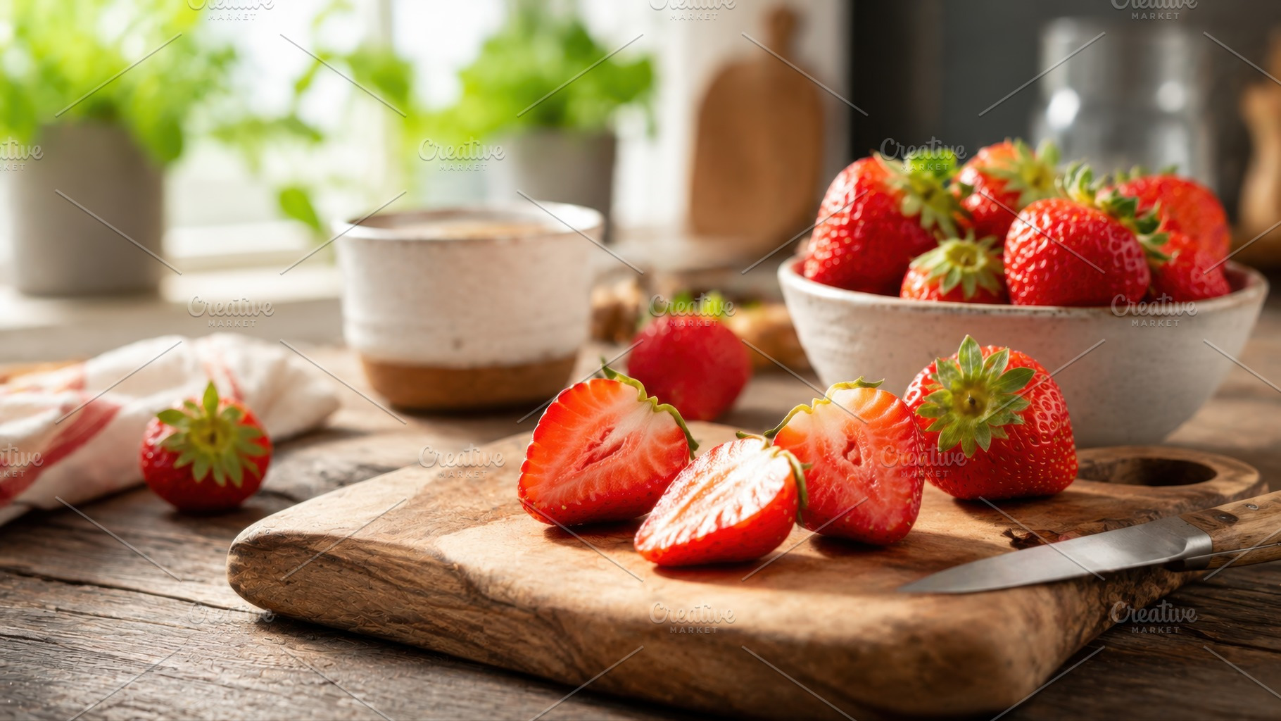 Fresh strawberries on wooden table, a Photo by Beautiful things