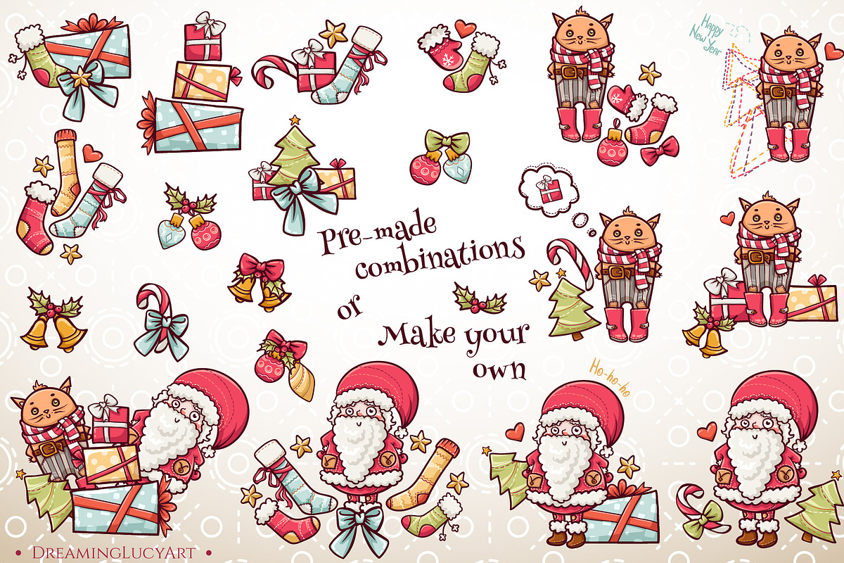 Christmas elements and cards set, an Illustration by Dreaming_Lucy (Photo 3 of 5)
