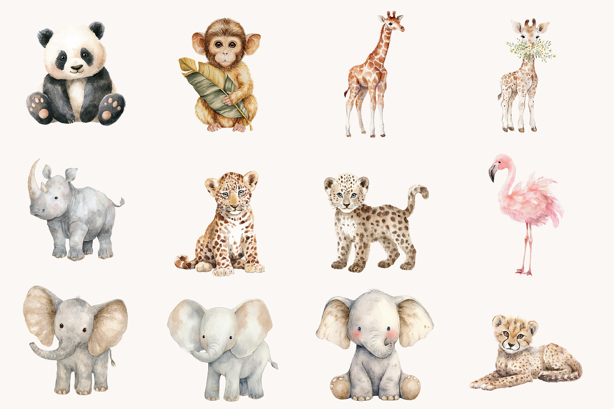 Watercolor Cute Baby Safari Animals, a Seasonal Illustration by Designworld (Photo 2 of 10)