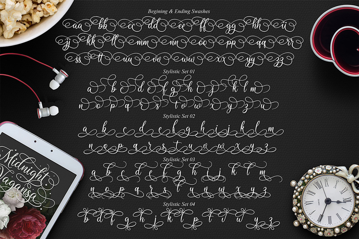 Midnight Vagansa | Beauty Caligraphy, a Script Font by Almeera Std (Photo 4 of 11)