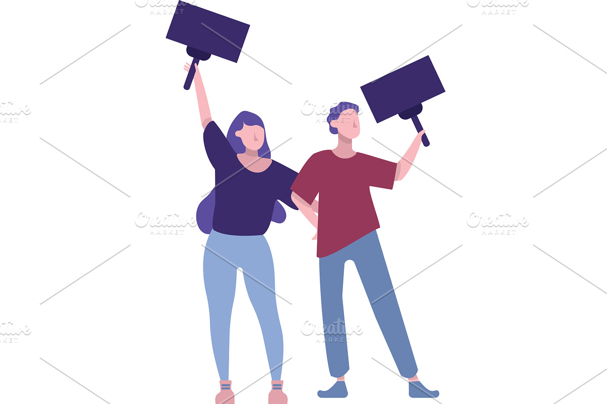 Couple holding bid sign board, an Object Illustration by vectorpointstudio