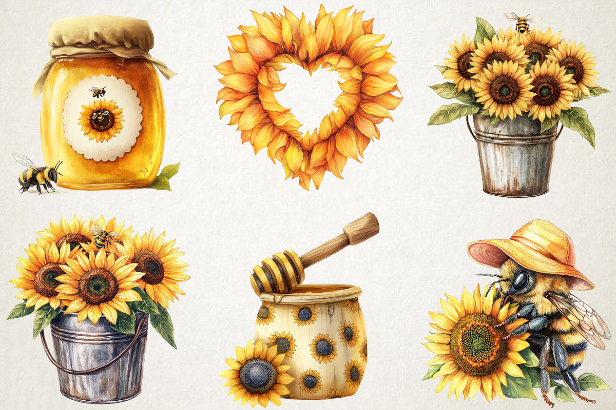 Cute Bee and Sunflower Clipart, an Illustration by RobertsArt (Photo 5 of 6)