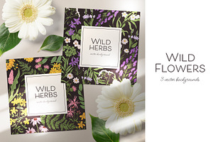 Wild flowers and herbs backgrounds, a Decorative Illustration by Good Studio