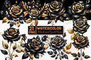 Black and Gold Rose Clipart, an Illustration by Designworld (Thumbnail 1 of 6)