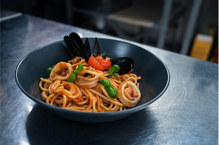 Chef Seafood Pasta with mussels with, a Food & Drink Photo by Jan Jack Russo Media