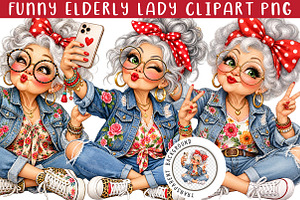 Funny Elderly Lady Clipart PNG, a Work Illustration by SinaCreation