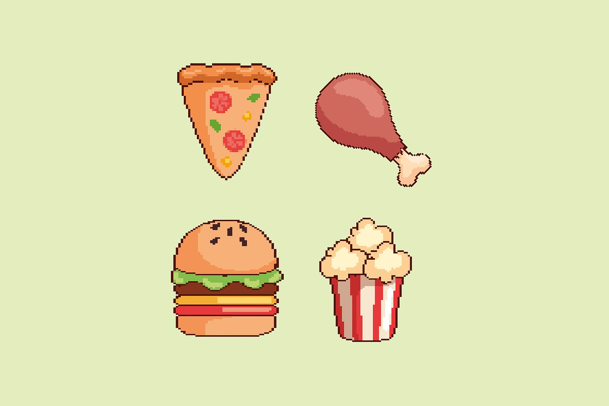 Pixel Fast Food Illustration Set, a Food Illustration by studiogstock (Photo 3 of 3)